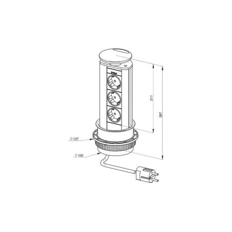 Borne multiprise escamotable 2 prises + 2 USB