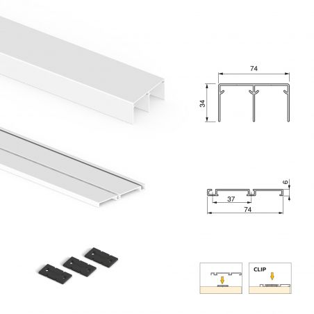 Kit pour Placard 2 portes coulissantes avec ouverture et fermeture amorties, panneaux épaisseur 16mm non inclus, Blanc