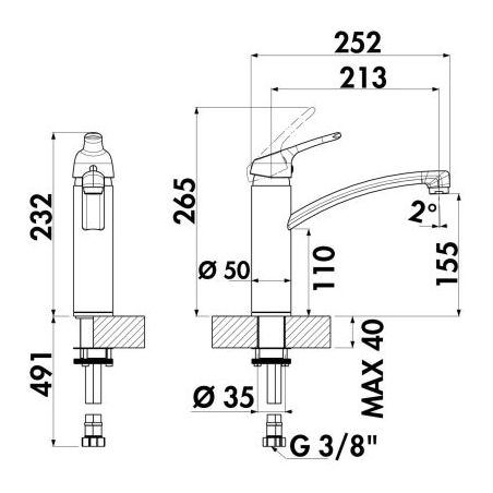 Lot Corno Piu PR2, Evier encastrable avec robinetterie Fuoco 1