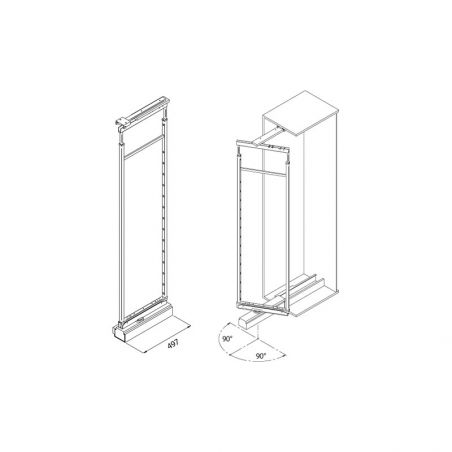 Armoire coulissante et pivotante 6 corbeilles pour caisson de 400mm, Chromé