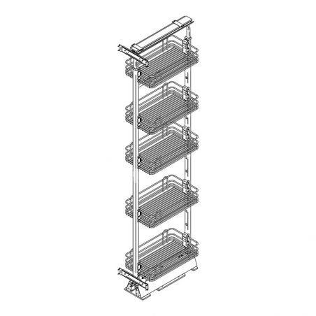 Armoire coulissante complète 6 corbeilles pour caisson de 300mm, Blanc/Fil plat chromé