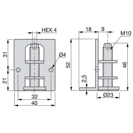 Lot de 10 Vérins de réglage pour meubles, réglage intérieur, M10, hauteur 46 mm, Zingué