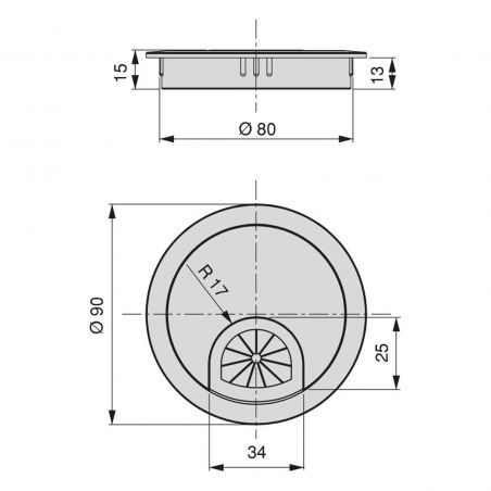 Lot de 7 passe-câbles circulaires à encastrer, diamètre Ø 80 mm, Chromé