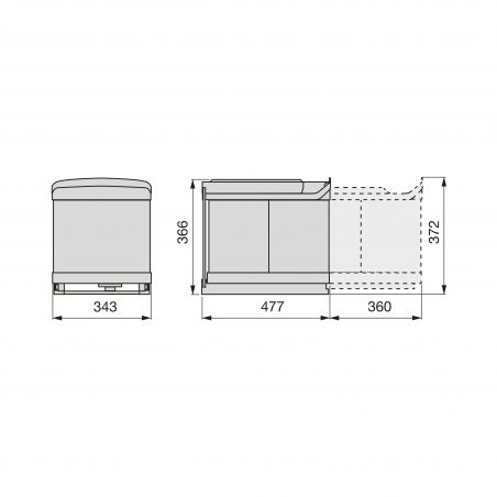 Poubelles de tri, 2 bacs de 16L, fixation au sol et ouverture automatique, Inox