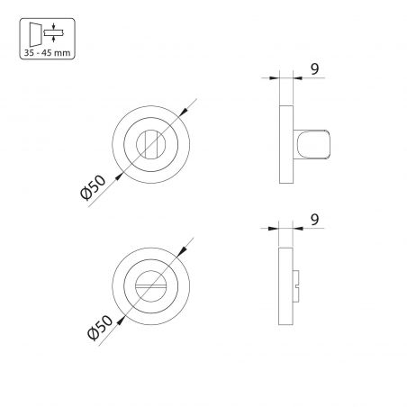 Lot de 5 condamnations rosace ronde pour portes intérieures, diamètre 50mm, Nickel satiné