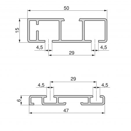 Kit de ferrures Flow pour placard 2 portes coulissantes avec rails de surface 2,35m, panneaux non inclus, Anodisé mat