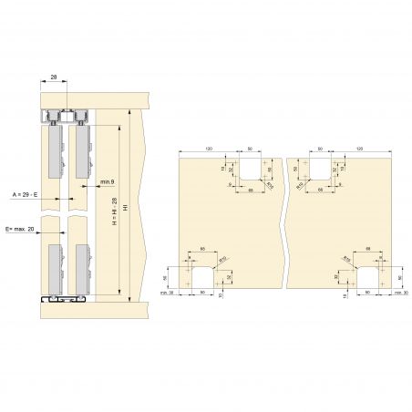 Kit de ferrures Flow pour placard 2 portes coulissantes avec rails de surface 2,35m, panneaux non inclus, Anodisé mat