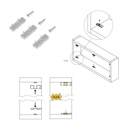 Kit de ferrures Flow pour placard 2 portes coulissantes avec rails de surface 2,35m, panneaux non inclus, Anodisé mat