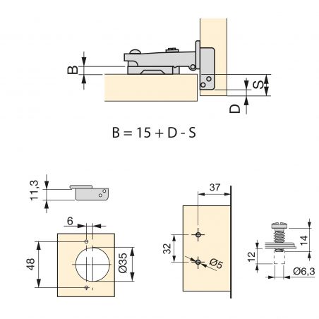 Lot de 20 charnières droite pour montage en applique X91 avec fermetures souples et cales Euro, Hauteur 0, Titane