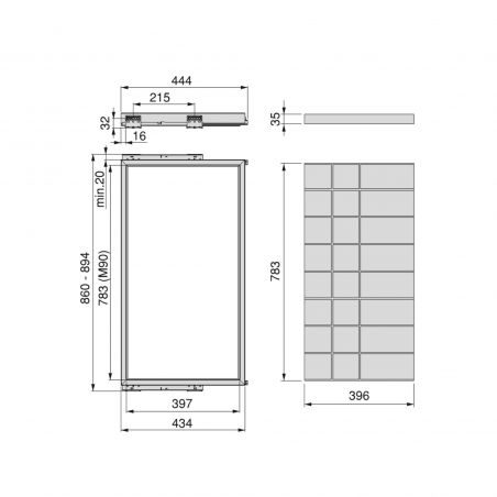 Kit de tiroir d'organisation avec amortisseur pour caisson de 900 mm, Noir