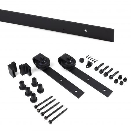 Kit de quincaillerie pour porte coulissante suspendue en bois sans fermeture souple, porte non incluse, Noir