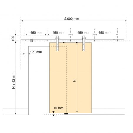 Kit de quincaillerie pour porte coulissante suspendue en bois sans fermeture souple, porte non incluse, Noir