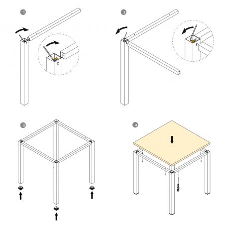 Piètement de table avec pieds carrés et cadre 750 x 750 mm, Noir