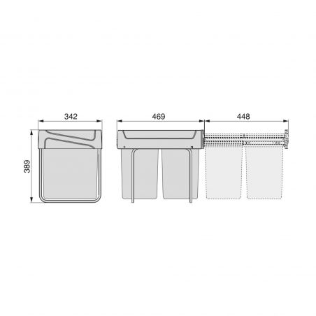 Poubelle de recyclage, 2 bacs de 20 L, fixation au sol et extraction manuelle, Gris anthracite