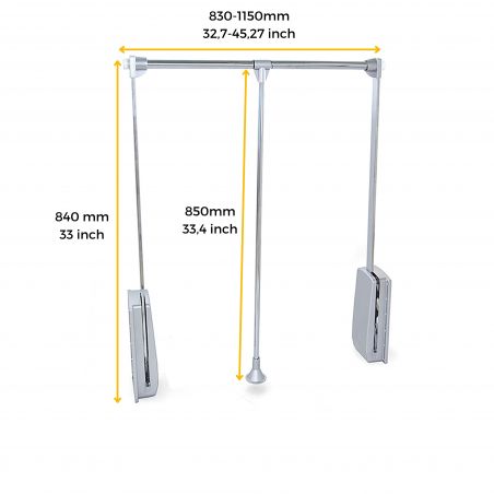 Penderie rabattable Hang pour armoire de largeur 830 à 1150 mm, Chromé