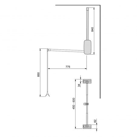 Penderie rabattable Sling pour armoire de largeur 450 à 600 mm, Titane