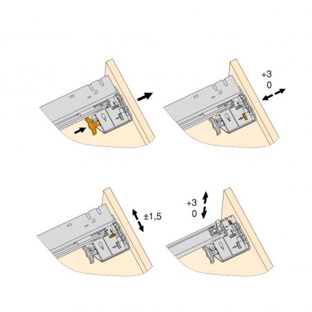 Lot de 10 coulisses invisibles Silver, profondeur 440mm, sortie totale, avec amortisseur