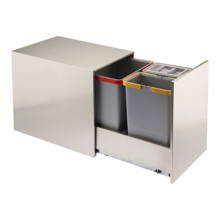 Poubelle coulissante inox 28L 3 bacs