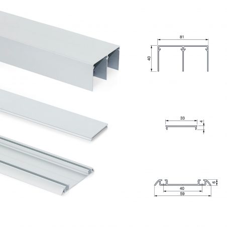 Kit pour Placard 2 portes coulissantes avec ouverture et fermeture amorties, panneaux épaisseur 16mm non inclus, Anodisé mat