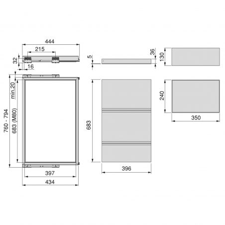 Kit plateau sur coulisses avec 2 paniers de rangement pour caisson de 800mm, Gris