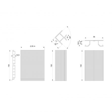 Lot de 2 plinthes de cuisine avec raccords, hauteur 150mm, longueur 2,35m, Anodisé satiné