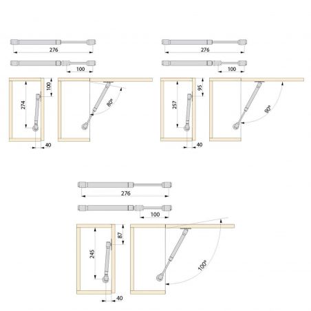 Lot de 10 pistons de porte relevable, force 11kg, course 100mm, Aluminium