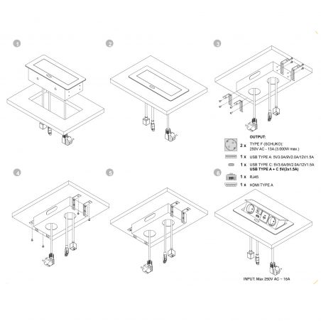 Multiconnecteur Atom 26 pour bureau, 2 prises + 2 USB + RJ45 + HDMI, Blanc