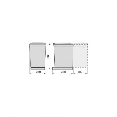 Poubelle de tri, 1 bac de 16L, extraction manuelle et couvercle automatique, Gris