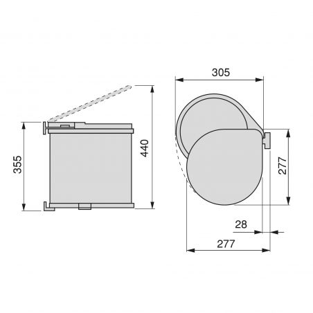 Poubelle pivotante à fixation sur porte Inox 13L