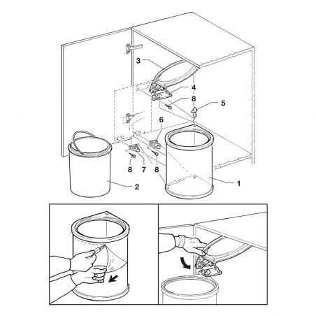 Poubelle pivotante à fixation sur porte Inox 13L