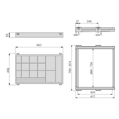 Kit tiroir organisateur et cadre coulissant, pour caisson de 800 mm, Moka