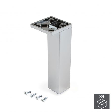 Lot de 4 pieds pour meuble, hauteur 140 - 150 mm, Chromé