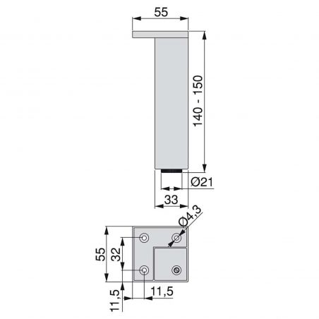 Lot de 4 pieds pour meuble, hauteur 140 - 150 mm, Chromé