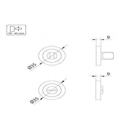 Lot de 5 condamnations rosace ronde pour portes intérieures, diamètre 35mm, Noir