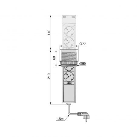 Multiconnecteur Vertikal Push Ø 60 mm, 2 prises + 2 USB, Inox