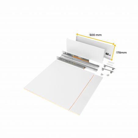 Tiroir Vertex 40 kg hauteur 178 mm, profondeur 500 mm avec panneaux inclus pour caisson de 600 mm, Blanc