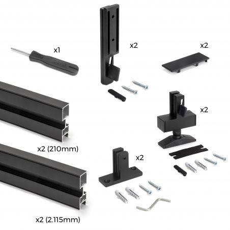 Kit cadre modulaire Zéro avec quincaillerie et 2 profils pour montage au sol et au mur avec niveleur rectangulaire, Noir