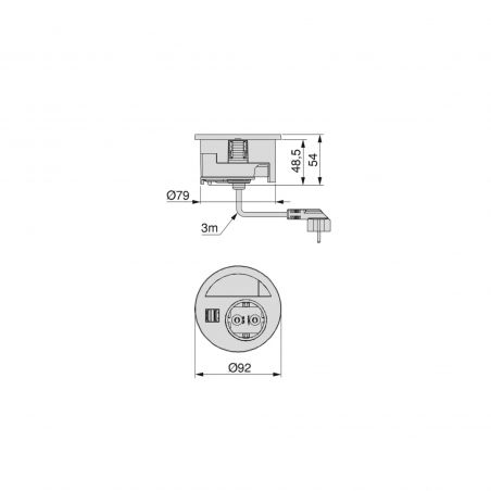 Passe câble et Multiconnecteur Circle Ø80 mm, 1 prise + 2 USB, Noir