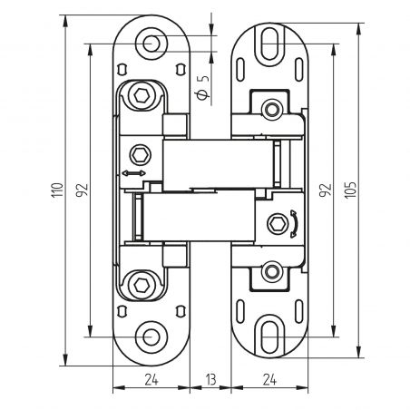 Lot de 2 charnières à boîtier pour portes de passage, charge 40kg, ouverture à 180 degrés, Gris