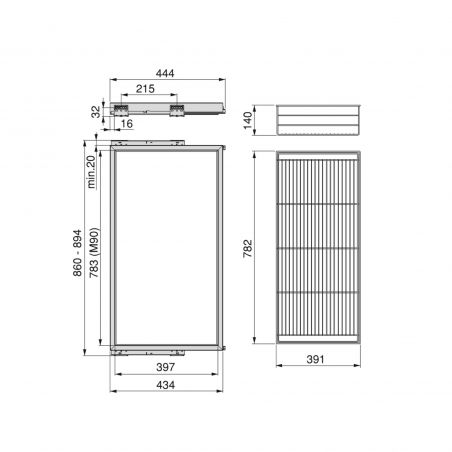 Kit panier à fils sur coulisses pour caisson de 900 mm, Noir