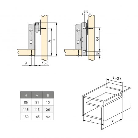 Tiroir Ultrabox 25 kg hauteur 150 mm, profondeur 450 mm, Aluminium