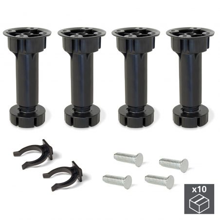 Lot de 40 pieds réglables avec base pré-assemblée pour meuble, hauteur 148 - 165 mm, Noir