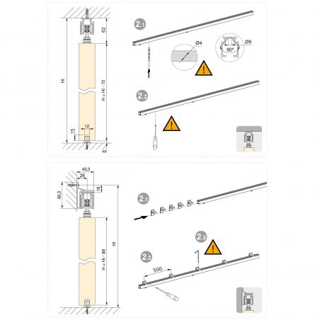 Kit pour système Rail coulissant pour porte coulissante en bois avec fermeture souple, 80kg, Anodisé mat