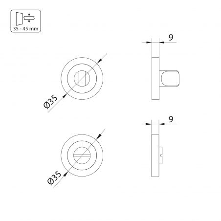 Lot de 5 condamnations rosace ronde pour portes intérieures, diamètre 35mm, Nickel satiné