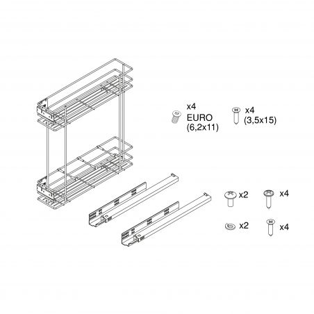 Porte-bouteilles latéral extractible Supra avec amortisseur pour caisson de 150mm, Aluminium