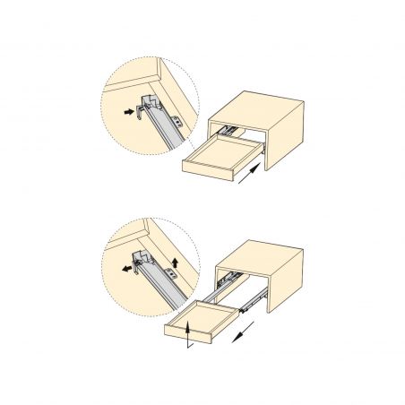 Coulisses invisibles Silver, profondeur 450mm, sortie totale, avec push to open