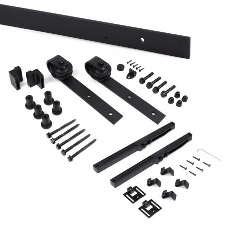 Kit de quincaillerie pour porte coulissante suspendue en bois, avec fermeture souple, panneaux non inclus, Noir