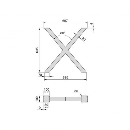 Lot de 2 pieds Cross pour table, hauteur 695 mm, Blanc