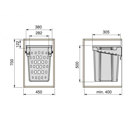 Panier à linge Laundry pour caisson de 450 mm, Blanc