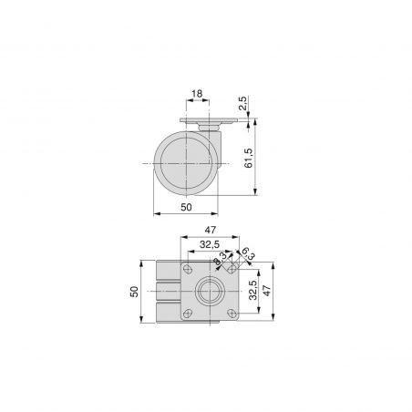 Lot de 4 roulettes Bowl 2 avec platine de montage, Ø 50 mm